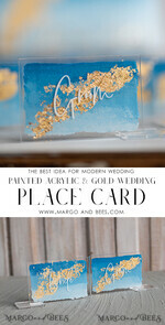 PLACE CARDS / TABLE CARDS Acrylic Gold Clear / Wood 3D Modern Ombre sky blue Acrylic Place card, Wedding Place Cards, Royal Blue Name Card premium, Transparent Acryl Seating Card, Painted Luxury Escort Cards14