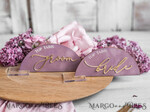 PLATZKARTEN / TISCHKARTEN  
 Acrylgold klar / Holz 3D Modernes Mauve Arch Acryl Platzkarte mit Ständer, Premium Hochzeitsplatzkarten, klare Acryl Namenskarten, luxuriöse Sitzkarten, goldene 3D Gästennamen, bearbeitbarer Text12