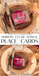 PLACE CARDS / TABLE CARDS Acrylic Gold Clear / Wood 3D Clear Acryl Place Cards, Acrylic Place Card, White Printout Transparent Acrylic Wedding Place Cards, Custom Escort Cards, Editable Text, Modern Wedding Signage8