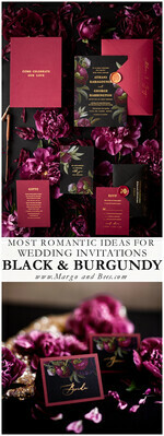 PLACE CARDS / TABLE CARDS Luxury Premium Glitter/ Gold/ Silver/ Rose Gold Unique Black Wedding Place Cards, Maroon Card with Gold Lettering, Elegant Dark Floral Wedding Name Tags with Peony Graphic, Custom Gold Wording Escort Cards2