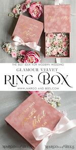 RING BEARER BOXES & PILLOWS Velvet ring box for wedding ceremony Luxury Velvet acrylic Wedding rings Box, Glamour blush pink and gold Wedding rings Box,Elegant Wedding Box velvet blusch Pink, Handmade Wedding rings Box14