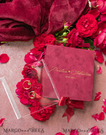 RINGTRÄGERBOXEN & KISSEN Samtkästchen für den Trauungszeremonie Luxus Samt Acryl Trauring Box, Glamour Maroon und gold Trauring Box, Elegante Trauring Box Samt Burgunder Pink, Handgemachte Trauring Box13