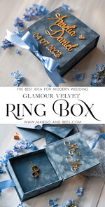 RINGTRÄGERBOXEN & KISSEN Samtkästchen für den Trauungszeremonie Staubblauer goldener Samt Hochzeit Ring Box für Zeremonie, Ring Box für Hochzeitszeremonie 3 Ringe Samt, Boho Glam Hochzeit Ring Boxen für ihn und sie, Luxus Samt Ring Box doppelt benutzerdefinierte Farben.11
