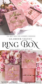 RINGTRÄGERBOXEN & KISSEN Samtkästchen für den Trauungszeremonie Blush Pink Goldene Samt-Ringbox für die Zeremonie, Ringbox für die Hochzeitszeremonie 3 Ringe Samt, Boho Glam Hochzeitsringboxen für ihn und sie, Luxuriöse Samt-Ringbox doppelt, Individuelle Farben10