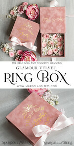 RING BEARER BOXES & PILLOWS Velvet ring box for wedding ceremony Luxury Velvet Wedding rings Box, Glamour blush pink and gold Wedding rings Box,Elegant Wedding Box velvet blusch Pink,  Handmade Wedding rings Box14