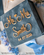 RINGTRÄGERBOXEN & KISSEN Samtkästchen für den Trauungszeremonie Staubblauer goldener Samt-Ringbox für die Zeremonie, Ringbox für die Hochzeitszeremonie 3 Ringe Samt, Boho Glam Hochzeitsringboxen für ihn und sie, luxuriöse Samt-Ringbox doppelt mit maßgeschneiderten Farben.11