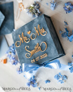 RINGTRÄGERBOXEN & KISSEN Samtkästchen für den Trauungszeremonie Staubblauer goldener Samt-Ringbox für die Zeremonie, Ringbox für die Hochzeitszeremonie 3 Ringe Samt, Boho Glam Hochzeitsringboxen für ihn und sie, luxuriöse Samt-Ringbox doppelt mit maßgeschneiderten Farben.11