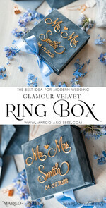 RINGTRÄGERBOXEN & KISSEN Samtkästchen für den Trauungszeremonie Staubblauer goldener Samt-Ringbox für die Zeremonie, Ringbox für die Hochzeitszeremonie 3 Ringe Samt, Boho Glam Hochzeitsringboxen für ihn und sie, luxuriöse Samt-Ringbox doppelt mit maßgeschneiderten Farben.11