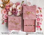 RINGTRÄGERBOXEN & KISSEN Samtkästchen für den Trauungszeremonie Ringbox für die Hochzeitszeremonie 3 Ringe, Blush Pink Goldener Samt Hochzeitsringbox für die Zeremonie, Glamour Hochzeitsringboxen für ihn und sie, Luxus Samt Ringbox doppelt, benutzerdefinierte Farben.10
