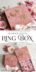 RING BEARER BOXES & PILLOWS Velvet ring box for wedding ceremony Ring Box for Wedding Ceremony 3 rings, Blush Pink Golden velvet Wedding Ring Box for ceremony, Boho Glam Wedding Ring Boxes his hers, Luxury Velvet Ring box double Custom Colors8