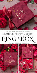 RINGTRÄGERBOXEN & KISSEN Samtkästchen für den Trauungszeremonie Marsala Gold Velvet Acryl Hochzeitsringbox, Glamour Maroon und Gold Hochzeitsringbox, Elegante Hochzeitsbox Samt Burgunder Rosa, Handgemachte Hochzeitsringbox12