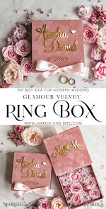 RING BEARER BOXES & PILLOWS Velvet ring box for wedding ceremony Personalised wedding Ring box • Blush Pink Golden velvet Wedding Ring Box for ceremony ceremony velvet, Boho Glam Wedding Ring Boxes his hers, Luxury Velvet Ring box double Custom Colors10