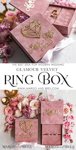 RING BEARER BOXES & PILLOWS Velvet ring box for wedding ceremony Ring Box for Wedding Ceremony 3 rings, Blush Pink Golden velvet Wedding Ring Box for ceremony, Boho Glam Wedding Ring Boxes his hers, Luxury Velvet Ring box double Custom Colors12