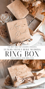 RING BEARER BOXES & PILLOWS Velvet ring box for wedding ceremony Beige Golden velvet Wedding Ring Box for ceremony, Nude Ring Box for Wedding Ceremony 3 rings velvet, Boho Glam Wedding Ring Boxes his hers, Luxury Velvet Ring box double Custom Colors15
