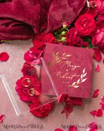 RINGTRÄGERBOXEN & KISSEN Samtkästchen für den Trauungszeremonie Luxuriöse Samt-Acryl-Hochzeitsring-Box, Glamour Bordeauxrot und goldene Hochzeitsring-Box, elegante Hochzeitsbox aus burgunderfarbenem Samt in Pink, handgefertigte Hochzeitsring-Box.12