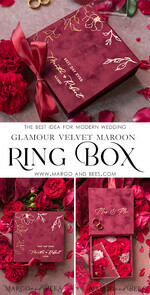 RINGTRÄGERBOXEN & KISSEN Samtkästchen für den Trauungszeremonie Marsala Gold Velvet Acryl Hochzeitsringe Box, Glamour Maroon und Gold Hochzeitsringe Box, Elegante Hochzeitsbox Samt Burgunder Rosa, Handgemachte Hochzeitsringe Box12