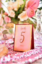 TISCHDEKORATIONSCHILDER   Glitzer Romantische rosa und goldene Hochzeitstischnummern, Boho rosa Tischkarten, rosa vintage goldene Hochzeitstischdekoration, vintage rosa burgunder Tischnummern, editierbarer Text2