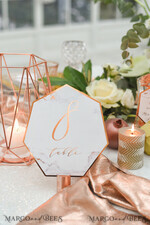TABLE DECOR SIGNS glitter Geometric  Wedding Decor, Copper Foil Wedding Table Numbers, Marble Glamour Wedding Table Sign, Editable Text, Geometric Copper Marble Wedding Sign, Luxury sign2