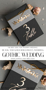 TABLE DECOR SIGNS glitter Halloween Wedding Table Cards, Black Wedding Table Numbers, Spooky Halloween Table Stand, Gothic Wedding Table Number, Skeleton Wedding Set black and gold5