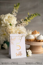 TABLE DECOR SIGNS glitter White Floral Wedding Table Numbers, Gold Foil Minimalist Wedding Table Cards, Elegant Floral Table Décor & gold twine, Glamour Wedding Stationery, Editable text3