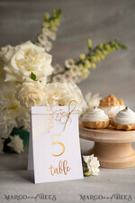 TABLE DECOR SIGNS glitter White Floral Wedding Table Numbers, Gold Foil Minimalist Wedding Table Cards, Elegant Floral Table Décor & gold twine, Glamour Wedding Stationery, Editable Text3