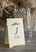 TABLE DECOR SIGNS glitter Elegant Hand Torn Edge with gold foil border Wedding Table Number – Luxury Ivory Tent Card2