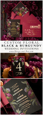 TABLE DECOR SIGNS glitter Luxury Vintage Wedding Table Numbers, Glamour Black and Burgundy Table Cards, Romantic Peonies Wedding Table Décor, Vintage Peony golden and black Table Numbers4