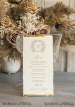MENU & PROGRAMS glitter/ luxury premium Elegant Ivory Wedding Menu, hand torn edge Elegant Wedding Menu Cards with gold foil border, program dinner wedding menu 2