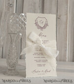 MENU & PROGRAMS glitter/ luxury premium Elegant Ecru Wedding Menu with silk ribbon, hand torn edge Elegant Wedding Menu Cards, program dinner wedding menu 3