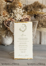 MENU & PROGRAMS glitter/ luxury premium Elegant Ivory Wedding Menu, hand torn edge Elegant Wedding Menu Cards with gold foil border, program dinner wedding menu 2