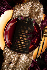MENU & PROGRAMS glitter/ luxury premium Glamour Black Wedding Menu, Floral Bohemian Reception Dinner Menu, Romantic Gold Foil Floral Menu, Elegant Chic Black Wedding Menu, Modern Handmade Black Menu3