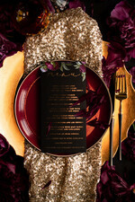 MENU & PROGRAMS glitter/ luxury premium Glamour Black Wedding Menu, Floral Bohemian Reception Dinner Menu, Romantic Gold Foil Floral Menu, Elegant Chic Black Wedding Menu, Modern Handmade Black Menu3
