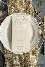 MENU & PROGRAMS glitter/ luxury premium Embossed Ivory Wedding Menu, Elegant Wedding Menu Cards With Floral Motif, Luxury Wedding Menu With Gold Foil, Leaf Wedding Menu With Gold Foil And Golden Twine3
