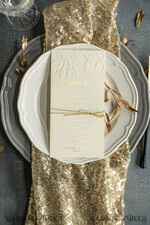 MENU & PROGRAMS glitter/ luxury premium Embossed Ivory Wedding Menu, Elegant Wedding Menu Cards With Floral Motif, Luxury Wedding Menu With Gold Foil, Leaf Wedding Menu With Gold Foil And Golden Twine3