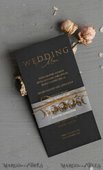 MENU & PROGRAMS glitter/ luxury premium Halloween Wedding Menu Card, Black Wedding Menu, Spooky Halloween Menu, Gothic Wedding Menu Cards, Skeleton Wedding Set black and gold8