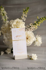 MENU & PROGRAMS glitter/ luxury premium Glamour White Wedding Menu With Gold Foil, Elegant Minimalistic Gold Foil Wedding Menu Cards, Simple Modern Dinner Menu With Twine, Golden Shine Wedding Menu 2