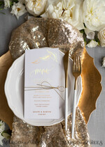 MENU & PROGRAMS glitter/ luxury premium Glamour White Wedding Menu With Gold Foil, Elegant Minimalistic Gold Foil Wedding Menu Cards, Simple Modern Dinner Menu With Twine, Golden Shine Wedding Menu 2