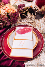 MENU & PROGRAMS glitter/ luxury premium Minimalist Watercolor Wedding Menu, Elegant Handmade White and Red Menu Card with Monogram Belly Band, Romantic Boho Dinner Wedding Menu With Golden Accents    4