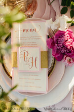 MENU & PROGRAMS glitter/ luxury premium Romantic Golden Shine Wedding Menu, Glamour Dinner menu with Glitter belly band, Elegant Monogram Party Table Menu, Modern Wedding Menu Card2