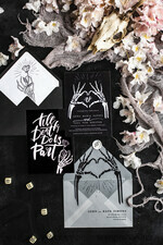HOCHZEITS EINLADUNGEN Moderne Einladungen Florale Karten Halloween Hochzeitskarten Set, Schwarze Einladungen, Gruselige Halloween Einladungen, Gothic Hochzeitskarten, Skelett Hochzeitsset schwarz15