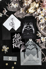 HOCHZEITS EINLADUNGEN Moderne Einladungen Florale Karten Halloween Hochzeitskarten Set, Schwarze Einladungen, Gruselige Halloween Einladungen, Gothic Hochzeitskarten, Skelett Hochzeitsset schwarz15