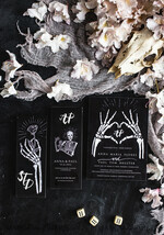 HOCHZEITS EINLADUNGEN Moderne Einladungen Florale Karten Halloween Hochzeitskarten Set, Schwarze Einladungen, Gruselige Halloween Einladungen, Gothic Hochzeitskarten, Skelett Hochzeitsset schwarz15