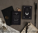 HOCHZEITS EINLADUNGEN Moderne Einladungen Florale Karten Halloween-Hochzeitseinladungen Set, schwarze Einladungen, Tarotkarten-Einladungen, gotische Hochzeitseinladungskarten, das Liebenden-Skelett-Hochzeitsset schwarz14