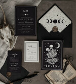 HOCHZEITS EINLADUNGEN Moderne Einladungen Florale Karten Halloween-Hochzeitseinladungen Set, schwarze Einladungen, Tarotkarten-Einladungen, gotische Hochzeitseinladungskarten, das Liebenden-Skelett-Hochzeitsset schwarz14
