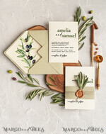HOCHZEITS EINLADUNGEN Moderne Einladungen Florale Karten Handgemachte Hochzeits Einladung, Oliven Toskana Hochzeits Einladungen, Griechische Reise Hochzeits Stationery, Natürliche Oliven Luxus Hochzeits Einladungen13