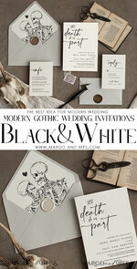 HOCHZEITS EINLADUNGEN Moderne Einladungen Florale Karten Halloween Hochzeitskarten Set, Schwarze Einladungen, Tarotkarten Einladungen, Gothic Hochzeitskarten, Das Liebespaar Skelett Hochzeitsset schwarz5