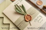 WEDDING INVITATIONS Modern Invites Floral Cards Natural Olives Wedding invitations, Elegant Simple wedding invitation Suite, Greek Wedding Stationery, Natural Olives Luxury wedding Invites  wax copper9