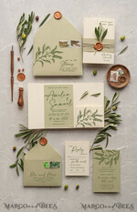 WEDDING INVITATIONS Modern Invites Floral Cards Natural Olives Wedding invitations, Elegant Simple wedding invitation Suite, Greek Wedding Stationery, Natural Olives Luxury wedding Invites  wax copper9