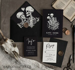 HOCHZEITS EINLADUNGEN Moderne Einladungen Florale Karten Halloween Hochzeits Einladungssuite, schwarze Einladungen, Tarotkarten Einladungen, gotische Hochzeits Einladungskarten, Das Liebespaar Skelett Hochzeitsset schwarz10