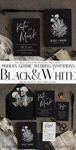 HOCHZEITS EINLADUNGEN Moderne Einladungen Florale Karten Halloween Hochzeits Einladungssuite, schwarze Einladungen, Tarotkarten Einladungen, gotische Hochzeits Einladungskarten, Das Liebespaar Skelett Hochzeitsset schwarz10